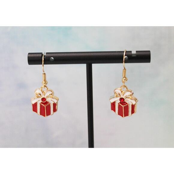Small Enameled Christmas Present Earrings E121 - Picture 1 of 3
